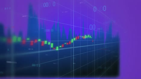 animation of financial data processing over purple background