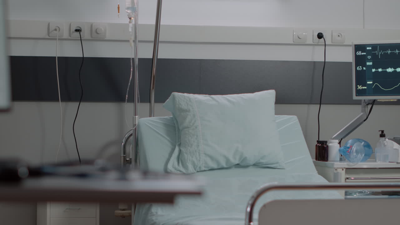 Nobody in hospital ward bed at intensive care facility