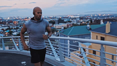 black man, runner and athlete rest on bridge