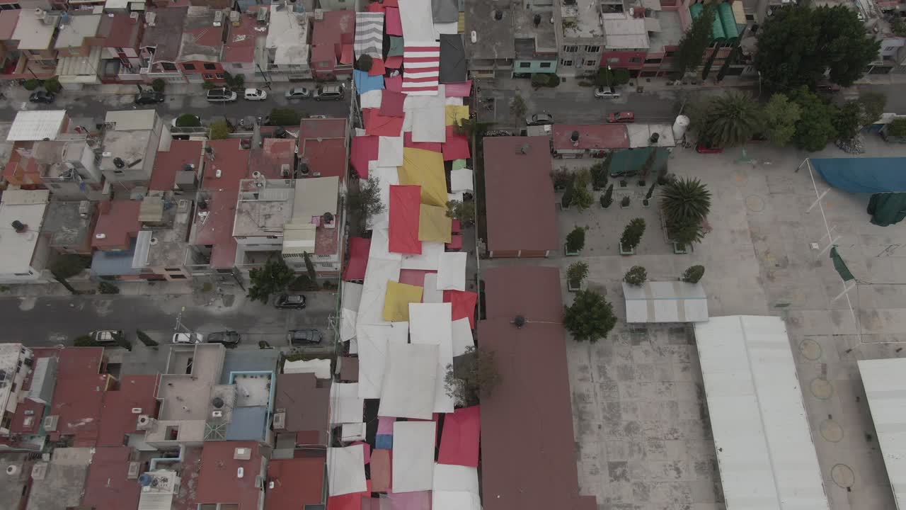 Street market Mexico City Aerial View Drone