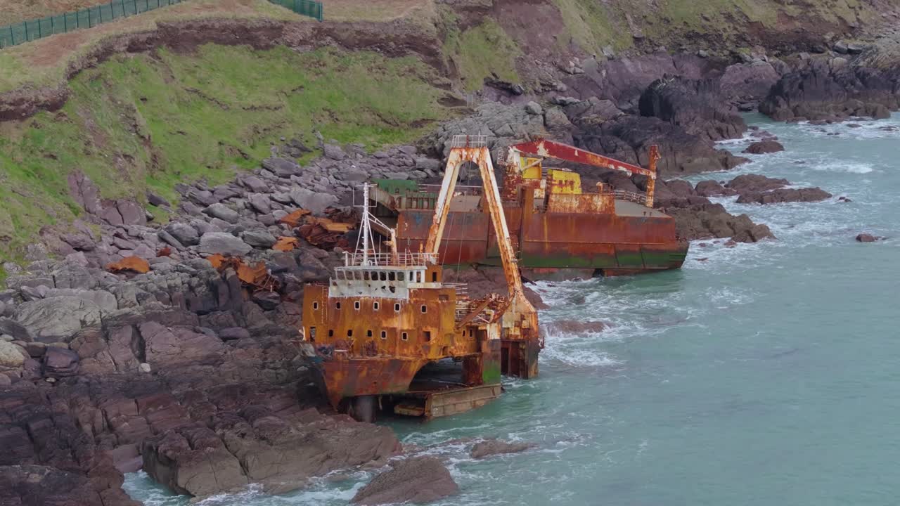 4K Cinematic drone footage of the mysterious Ghost Ship MV Alta stranded along the Cork coastline. Co.Cork - Ireland_3