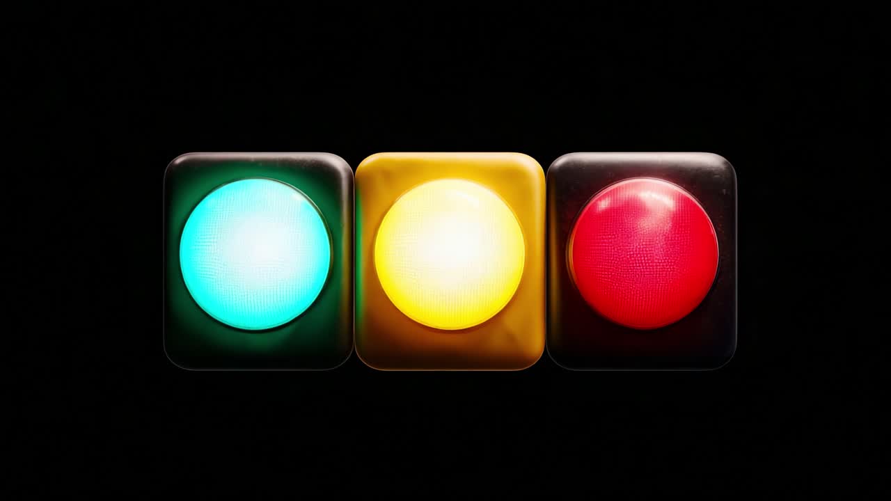 Visual Representation of Traffic Signals Transitioning: Green Light, Yellow Caution, and Red Stop Indicate Safe Movement Protocols in Urban Environments with Clear Visibility