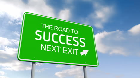 the road to success and next exit road sign over cloudy sky