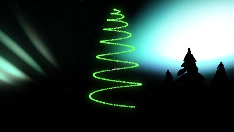 animation of christmas tree over aurora