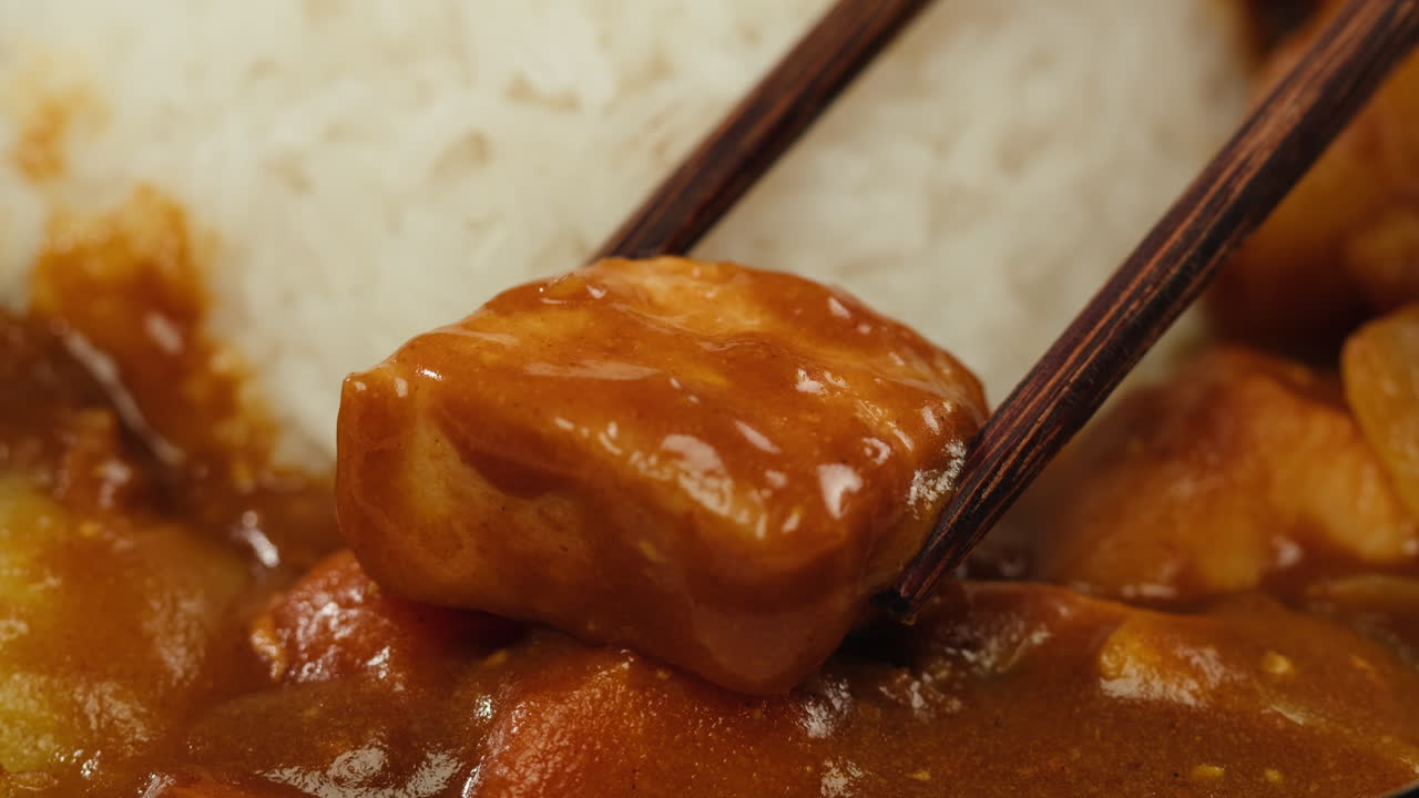 Japanese curry rice with fry pork Tonkatsu, Katsu Kare, Japanese breaded cooking dinner in restaurant, close up macro of asian food