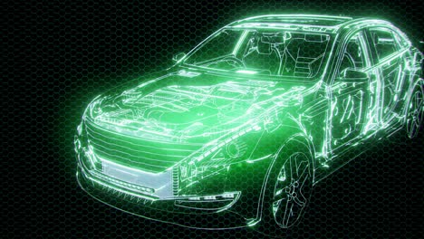 Holographic-animation-of-3D-wireframe-car-model-with-engine