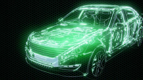 animación holográfica de un modelo de coche 3d con motor