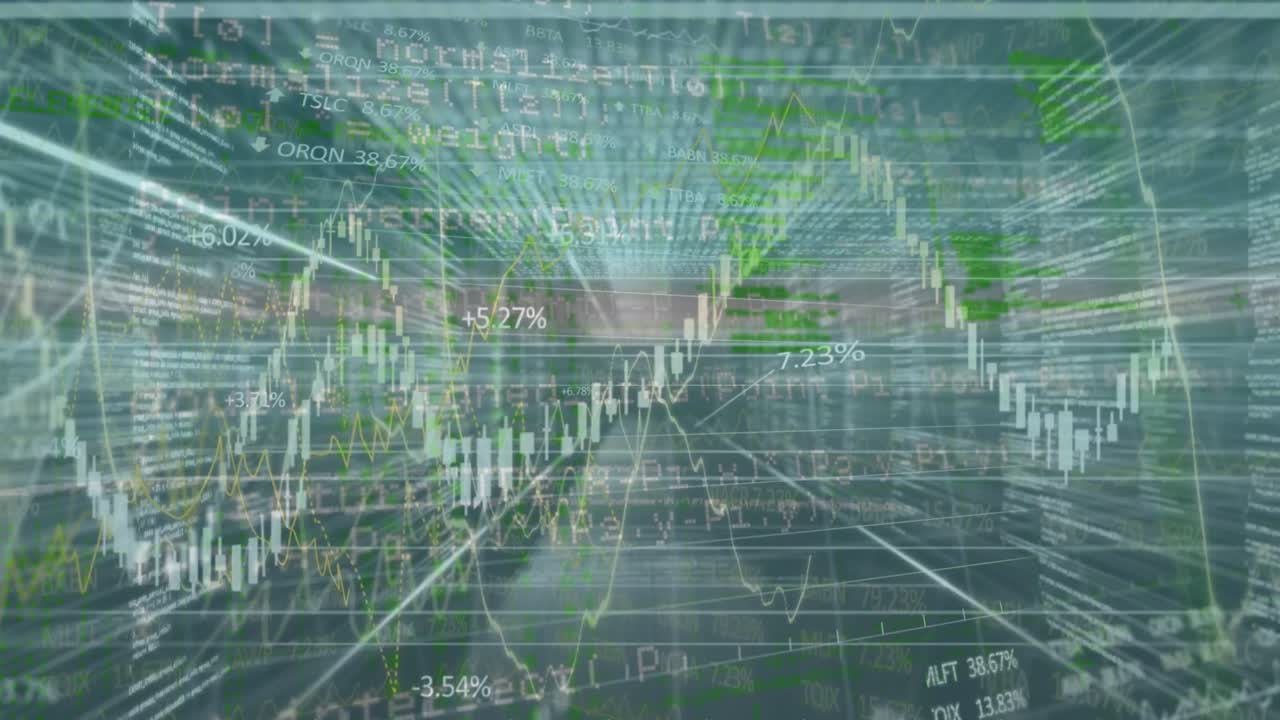 빈 컴퓨터 서버 방에 대한 금융 데이터 처리의 애니메이션