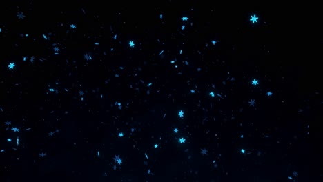 glowing blue snowflakes on black background