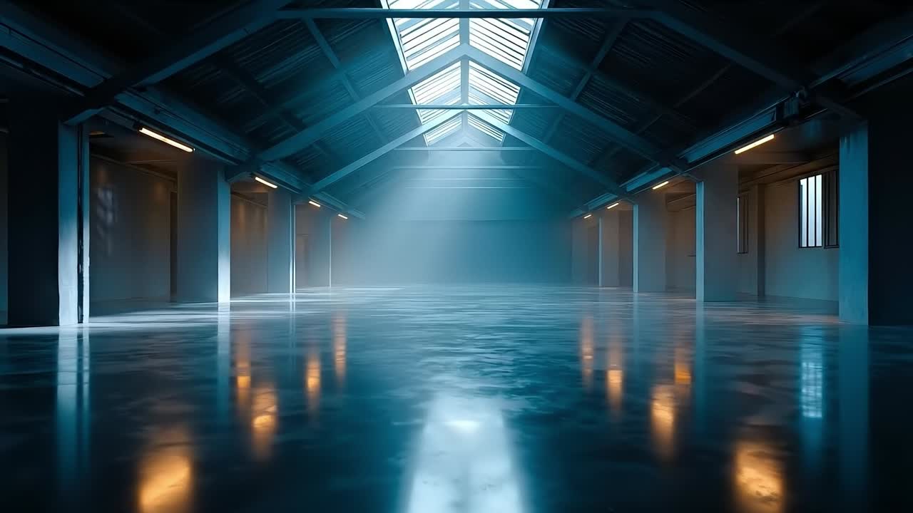 A large empty room with a skylight above it
