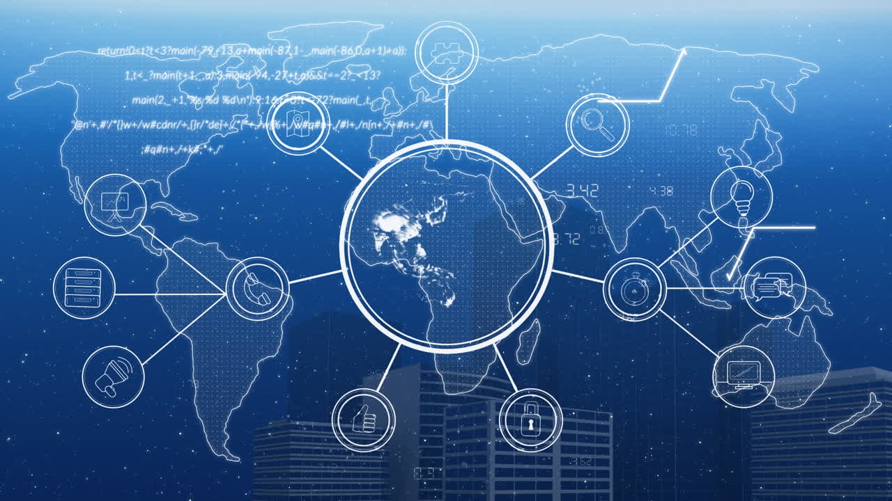 파란색 배경 위의 데이터 처리 애니메이션