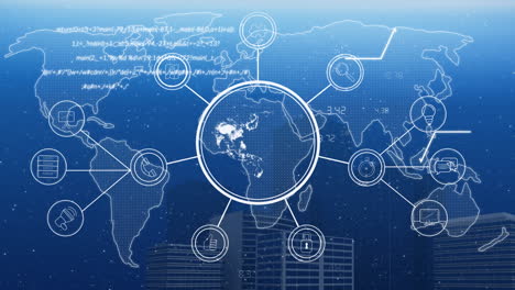 animation of data processing over blue background
