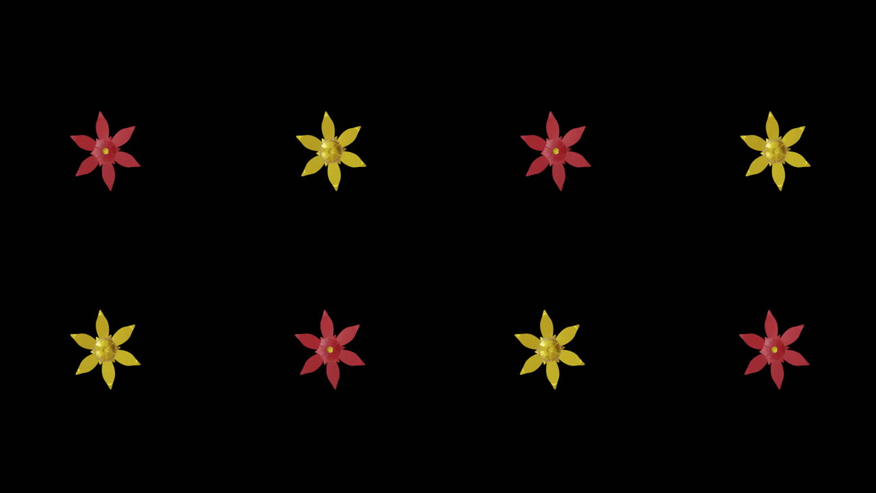 animación de filas de patrón floral chino rojo y dorado en fondo negro