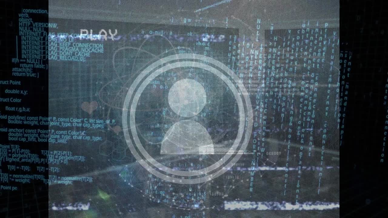 animación de iconos y procesamiento de datos en la sala del servidor