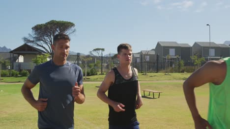 men running outside on sunny day