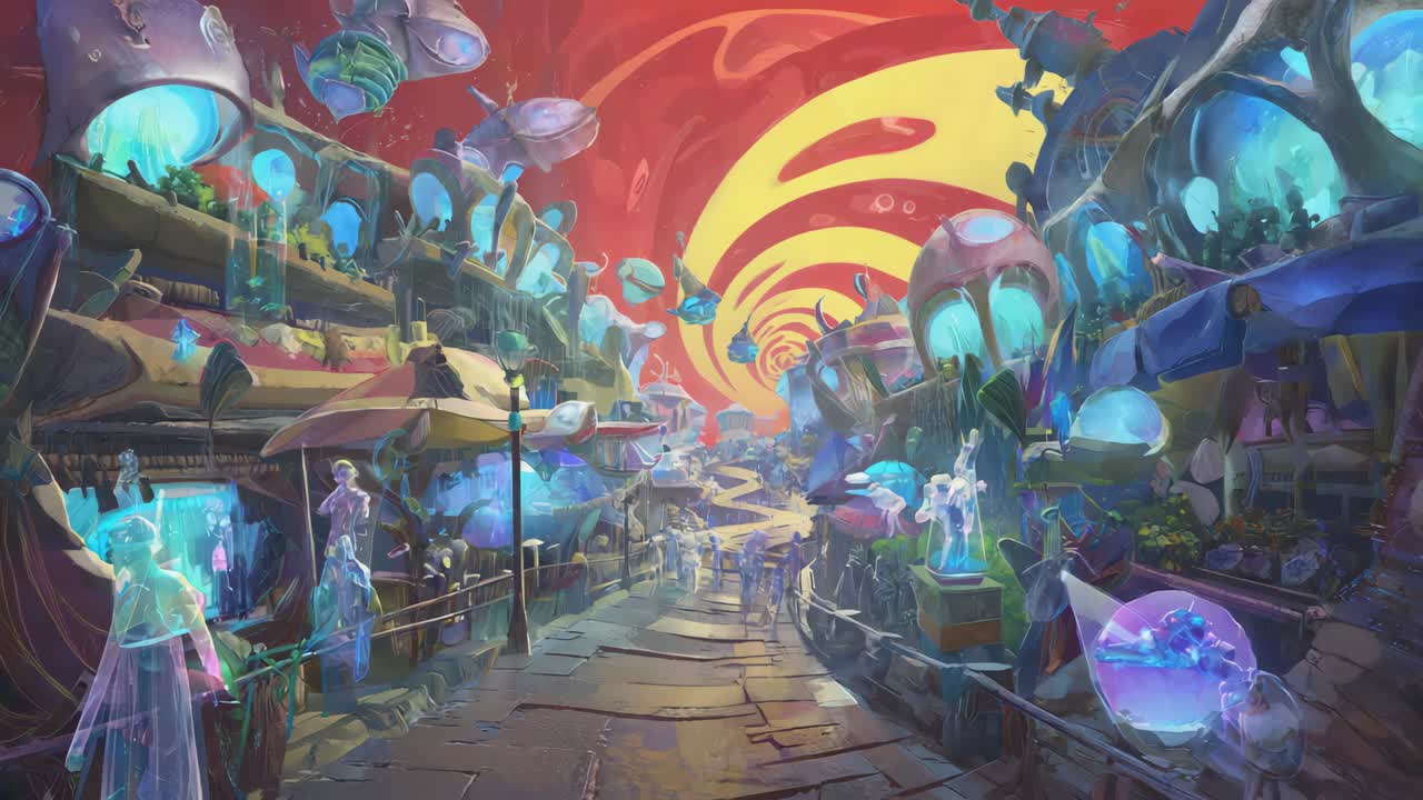 Futuristic Cityscape with Aerial Vehicles and Pedestrians