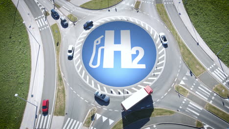 vehicles driving at roundabout with h2 symbol