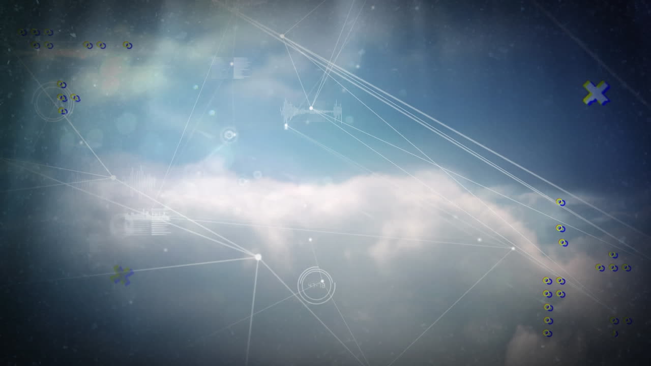 animación de la red de conexiones sobre el cielo nublado