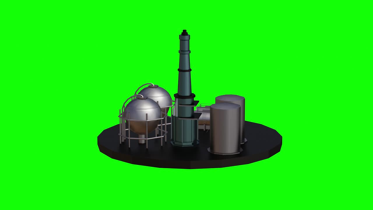 Low poly 3D Oil Plant on Green Screen With Alpha Matte
