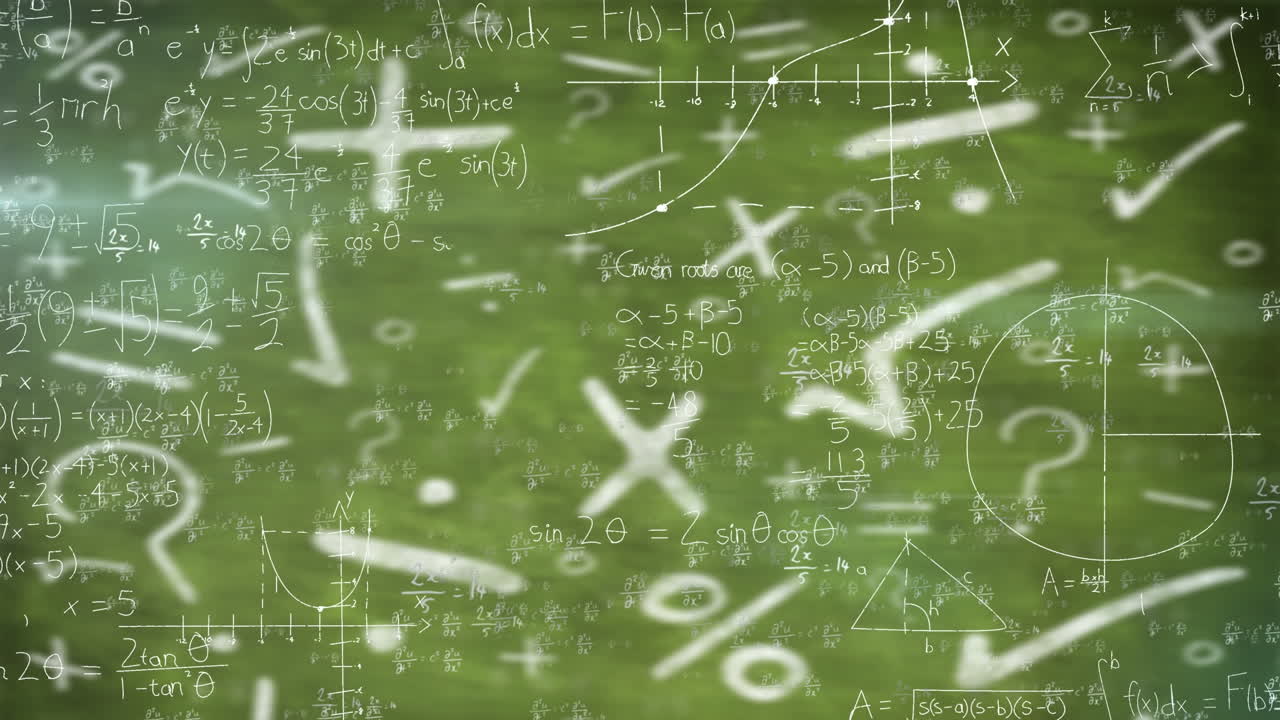 animación de ecuaciones matemáticas sobre un fondo verde