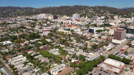 High-aerial-panning-shot-across-Hollywood.-4K