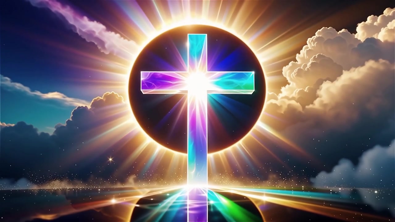 Croce Cristiana Luce Celestiale Sfondo per il Culto.