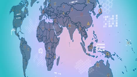 animation of data processing over world map against purple gradient background