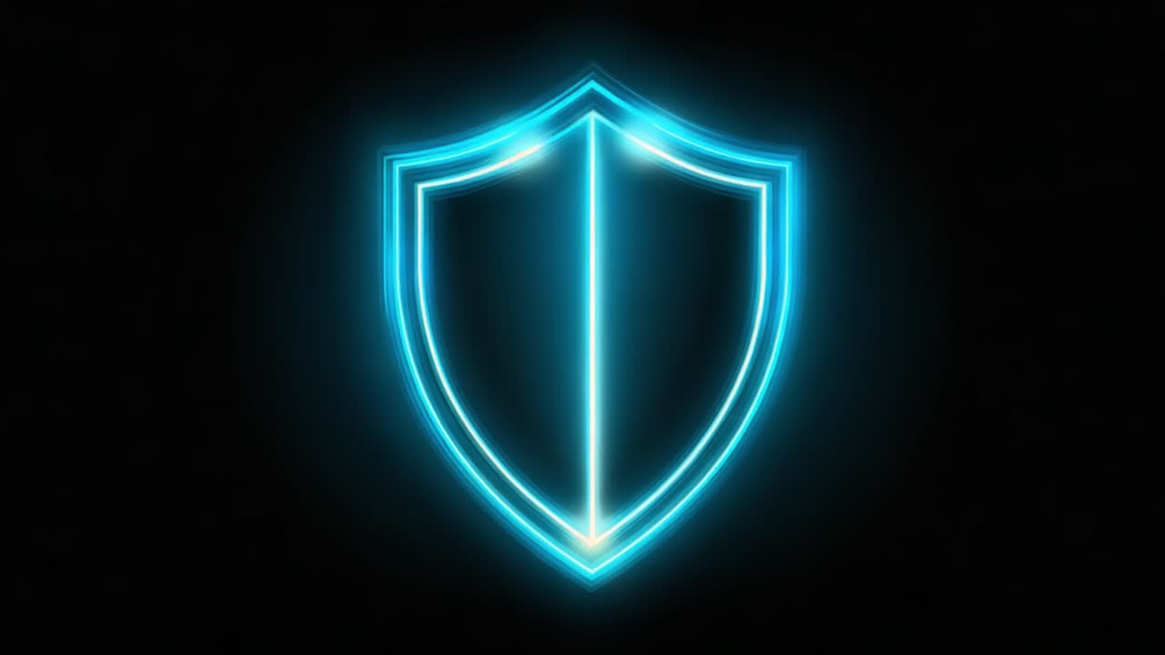 A Glowing Shield Emblem Symbolizing Protection and Security Illuminated Against a Dark Background Highlighted with Neon Blue Edges