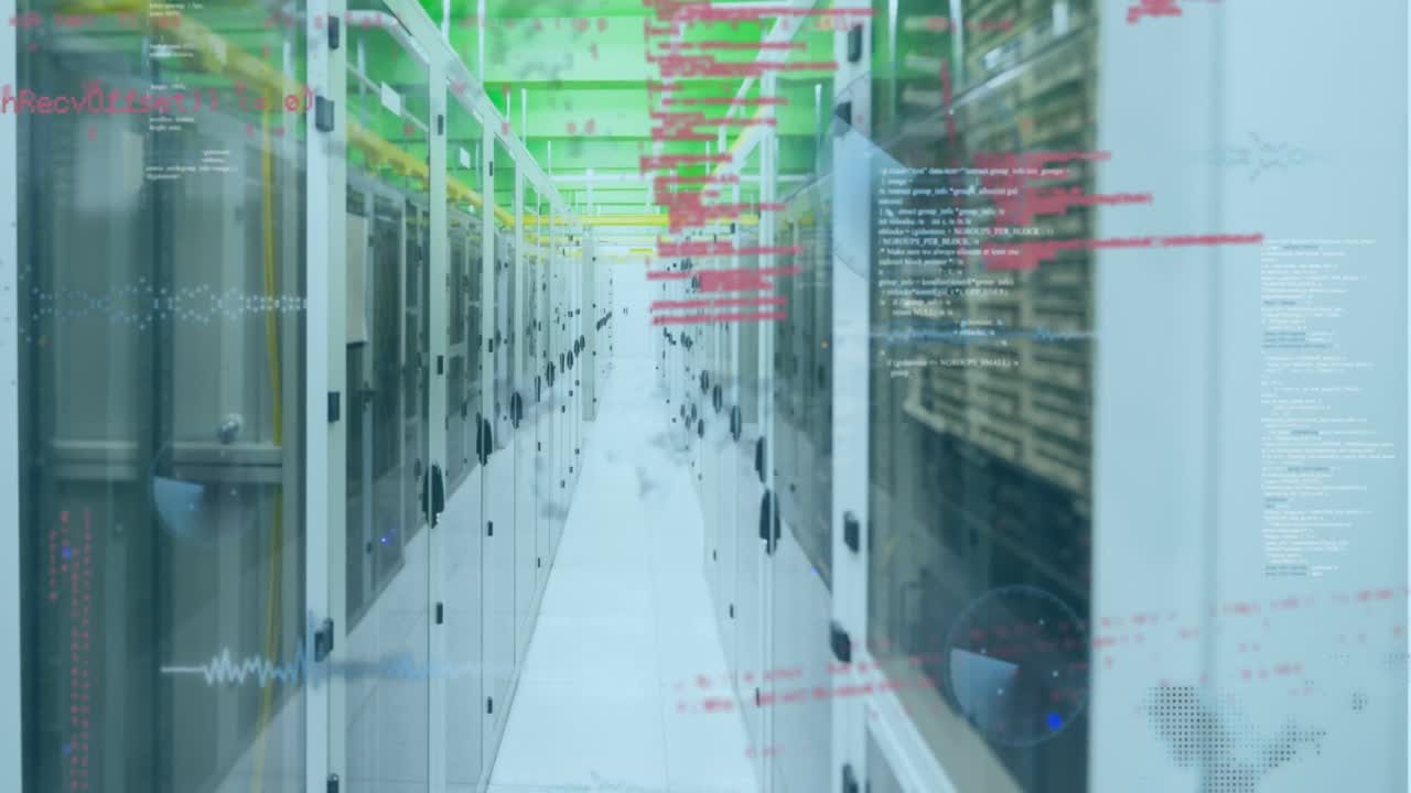 Animation of data processing against computer server room