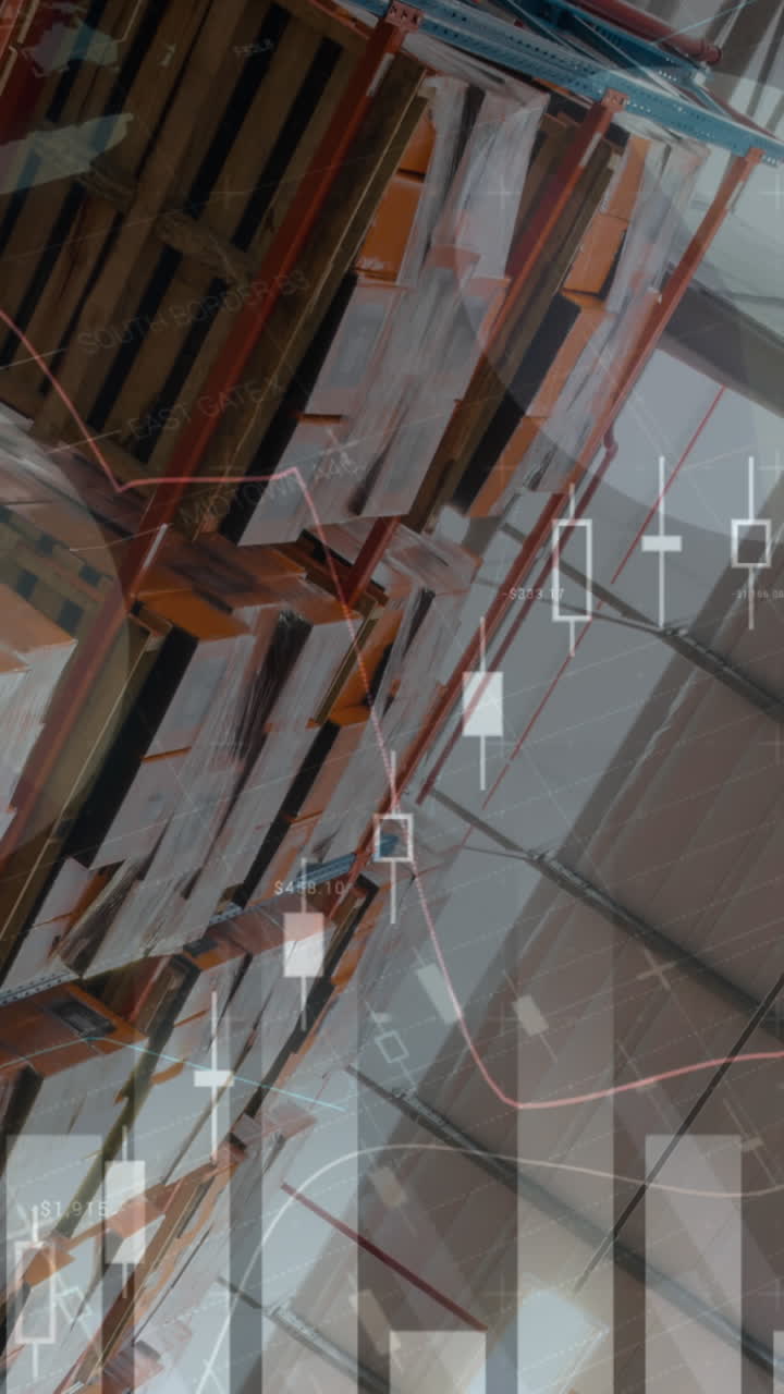 animación del procesamiento de datos financieros en un almacén vacío