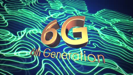 animation of 6g 6th generation text and data processing and network of connections