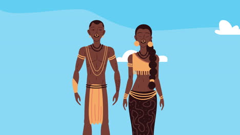 afro indigenus couple ethnicity characters animation