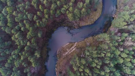 Flight-over-Mala-Panew-rivier-and-bridge,-overhead-aerial