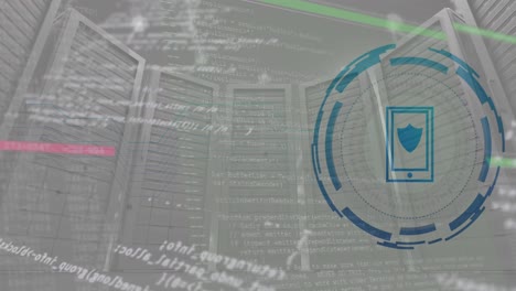 animación del icono del teléfono inteligente sobre el procesamiento de datos y los servidores