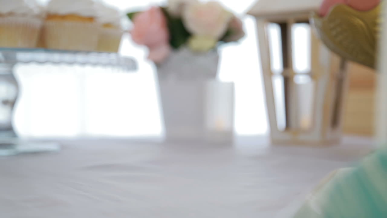 Party Table With Cake And Sweets. Colorful decoration of party table with cake and sweets for guests