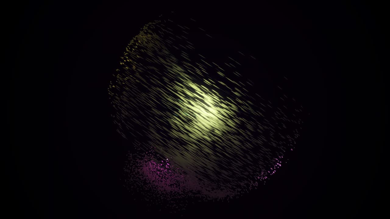 Dots rotate in a spherical shape. Animation. Abstract animation of blending spheres with glowing particles on black background