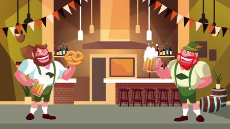 celebración del oktoberfest en un bar tradicional bávaro