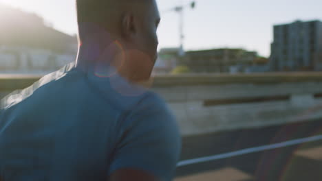 Running,-fitness-and-man-on-city-highway