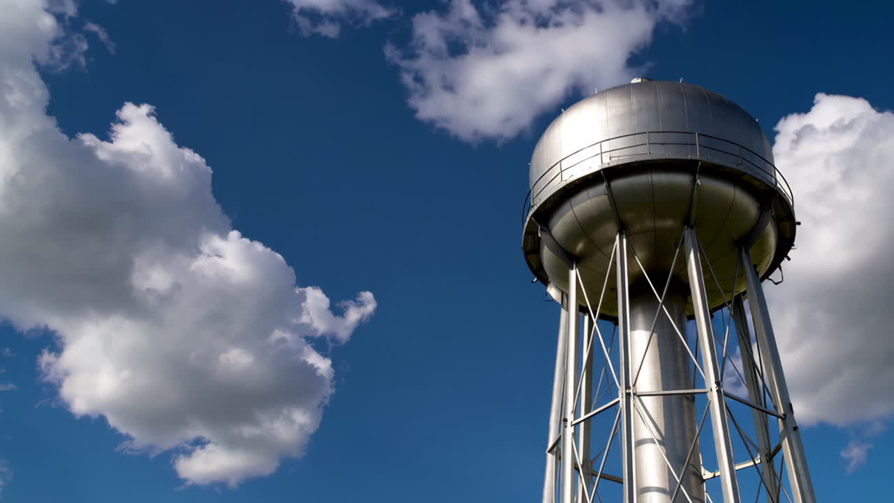 Water Tower against Blue Sky with Clouds