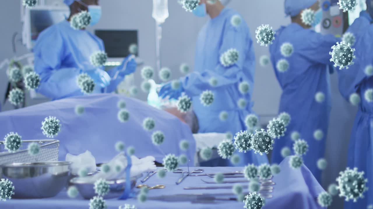 다양한 외과 의사들에 대한 바이러스 세포의 애니메이션