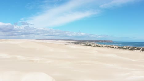 Excelente-Toma-Aérea-De-Dunas-De-Arena-En-La-Playa-Sherina-De-La-Península-De-Eyre,-Sur-De-Australia