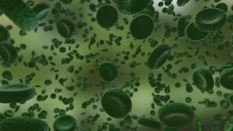 Viruszellen,-Die-Auf-Grün-Schwimmen