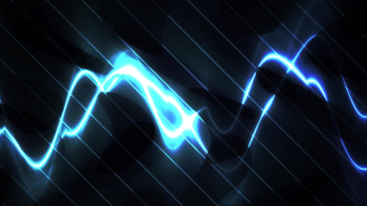 Abstract Blue Neon Light Waves Flowing on a Dark Background