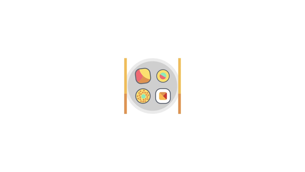 Animação em Design Plano de Rolos de Sushi Desaparecendo e Reaparecendo