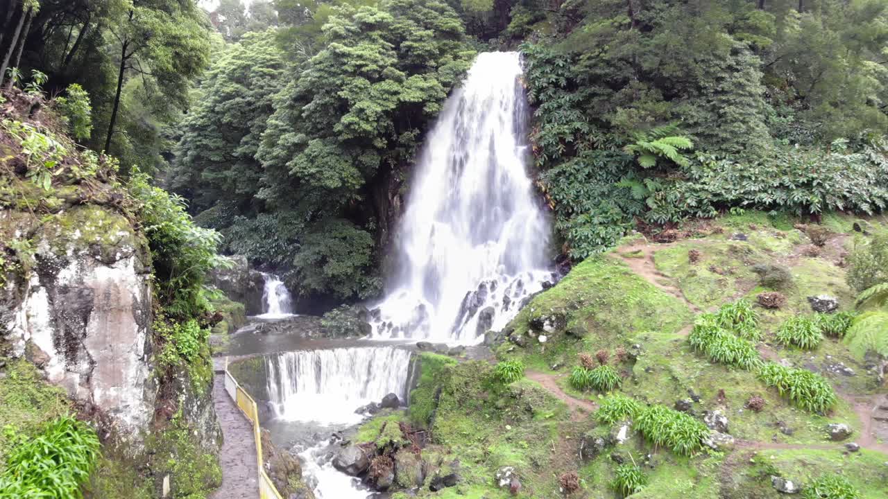 Ribeira dos Caldeiroes waterfall in Achada, Azores, Portugal