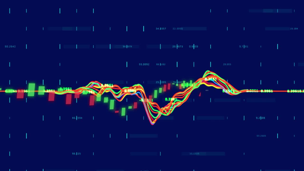 Animation of data processing over blue background