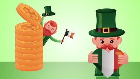 st patricks day animated card with elfs and treasure coins