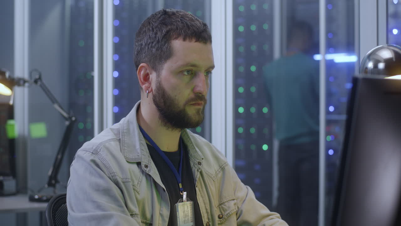 Technician Working in a Data Center