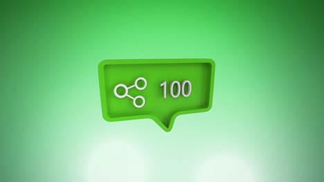 animación de la burbuja de voz con el icono de compartir y los números creciendo sobre fondo verde