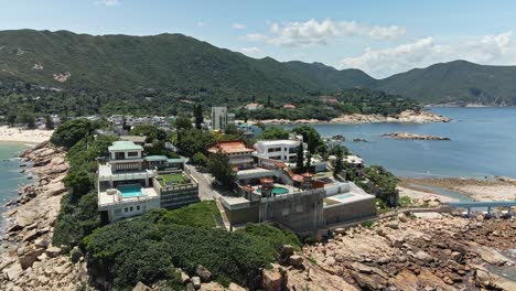 Close-up-aerial-view-of-beautiful-Shek-O-Village-in-Hong-Kong